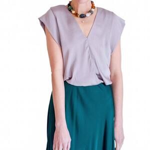 NEW KLD. SIGNATURE satin sleeveless v neck top in taupe